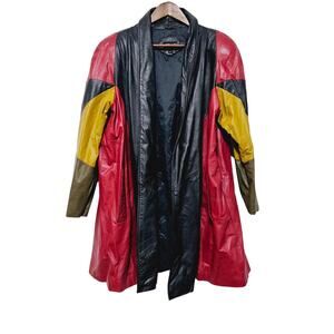 Vintage 90s Pelle Leather Coat Women's Size M Colorblock Sleeves Patchwork Retro